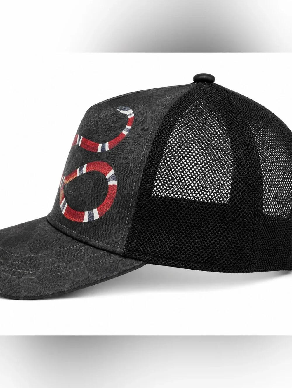 Gucci Kingsnake Print GG Supreme Baseball Hat in Black/Grey Size M